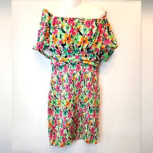 New Smocked Off the Shoulder Colorful Dress Bodycon Summer Dress Size XL